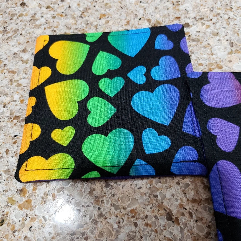 Coasters set of 4 rainbow hearts colorful handmade NWOT